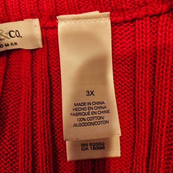 Liz & Co Women's 3X Bold Red Cable Knit Quarter-Zip Sweater Cotton Ribbed office - Picture 10 of 13